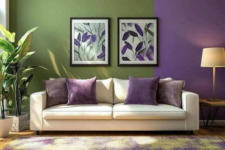 Lavender and Olive Green- Two Colour Paint Combination for Living Room