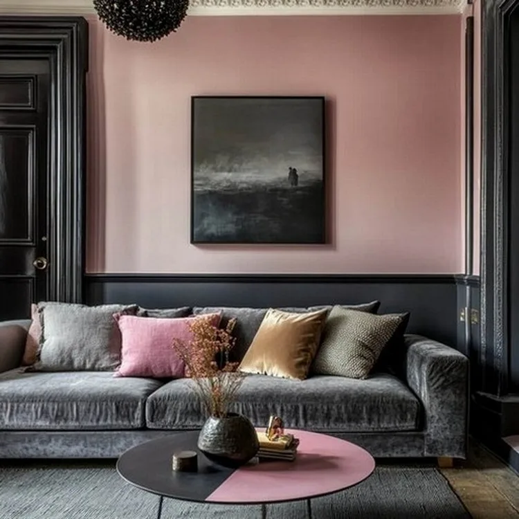 Modern Charcoal and Blush Pink- Dual Colour Combination for Hall Walls