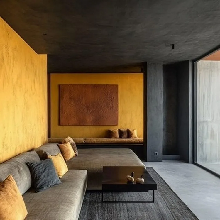 Modern Charcoal and Mustard Yellow- Two Colour Combination for Living Room