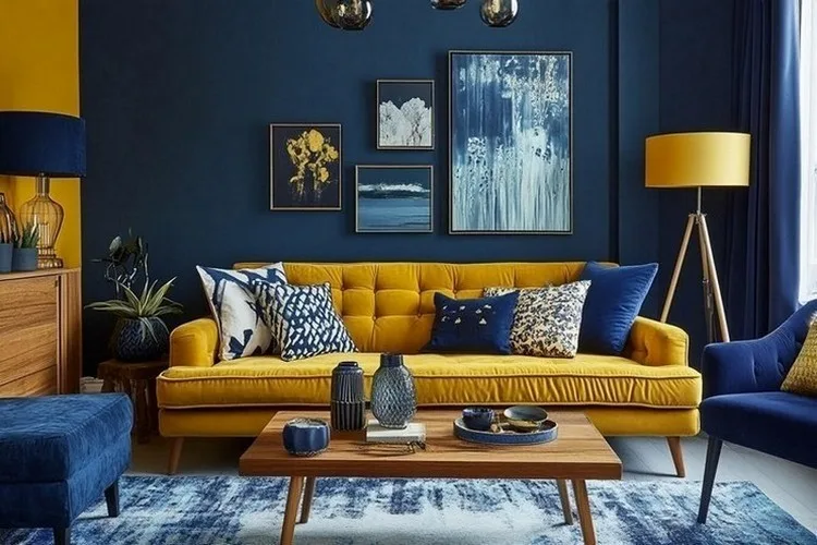 Modern Navy and Mustard- Two Colour Combination for Drawing Room Walls