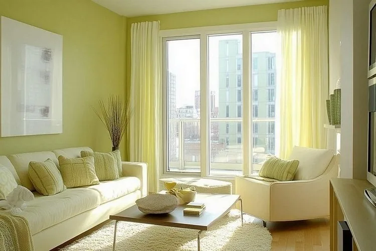 Pear Green and Soft Yellow- Double Colour Combination for Hall Walls