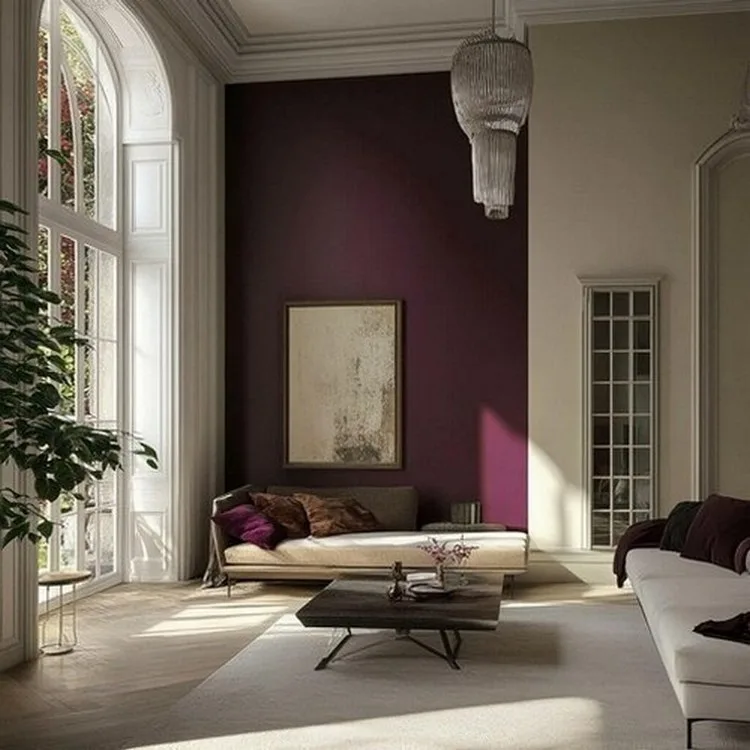 Plum and Antique White- Dual Colour Combination for Living Room
