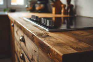 Wood and Shiny Painted Kitchen Cabinets