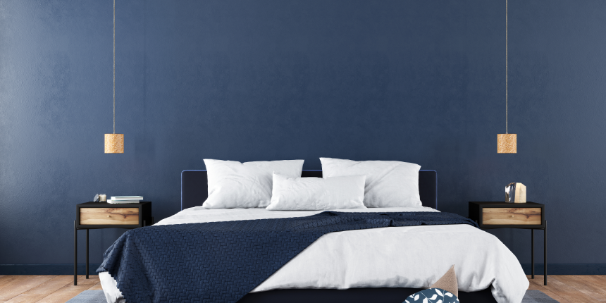 bedroom paint two colors  : Achieve a Comforting Bedroom Look with an Indigo Wall
