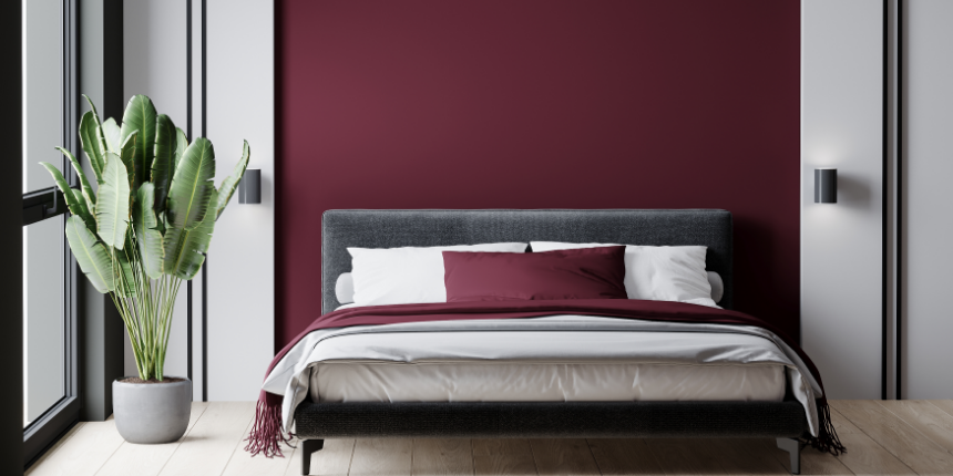modern bedroom paint ideas : Add a Dramatic Look to Your Bedroom with a Burgundy Wall