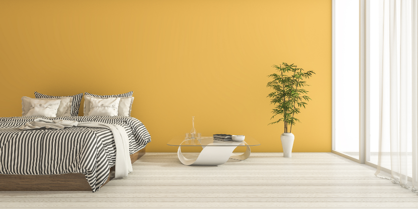 modern bedroom wall colours : Add a Warm vibe to Your Bedroom with a Yellow  Wall