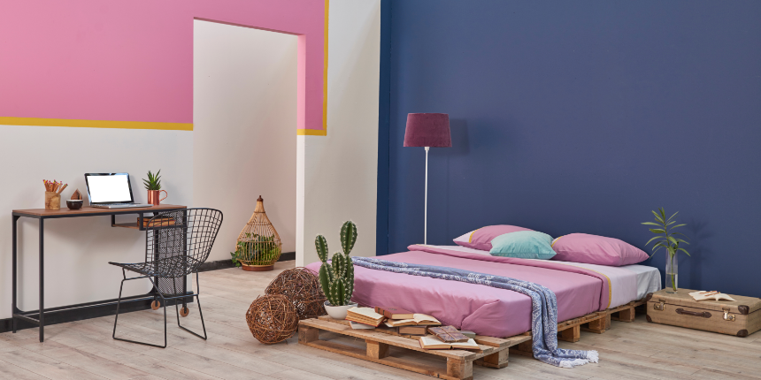 modern bedroom paint ideas: Blue and Pink Calming Two Colour