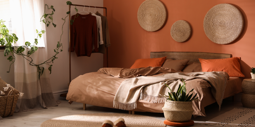 Burnt Orange and modern trendy bedroom colours: White Add Subtle Boldness in the Bedroom