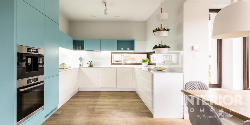 Kitchen cabinets of baby blue