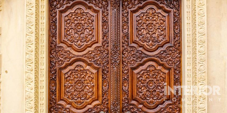 Mandir with ancient Carved Wooden doors Design