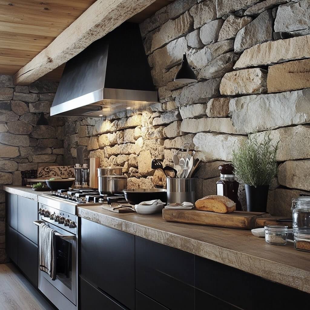 Stone Walls for a Rustic Kitchen Touch