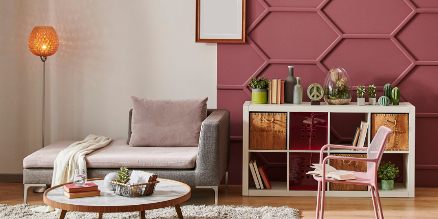living room wall painting - Burgundy + White