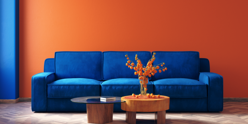 living room wall painting - Orange +Blue 
