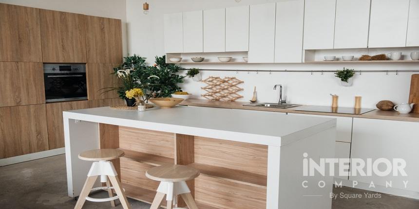 white and wooden combination for kitchen laminates