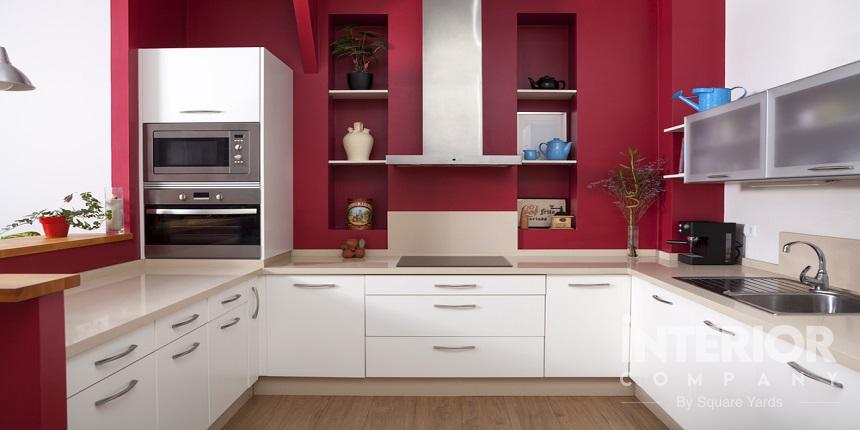 cherry and white wine colored kitchen laminates