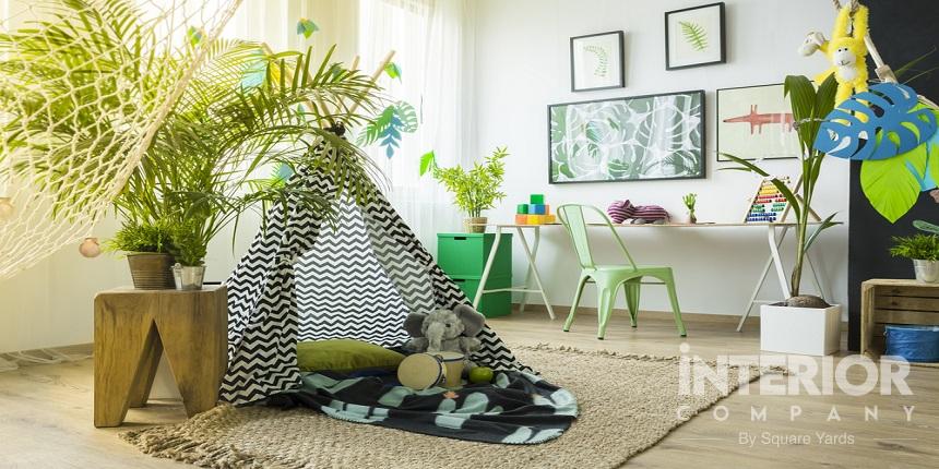 study room for kids with indoor plants