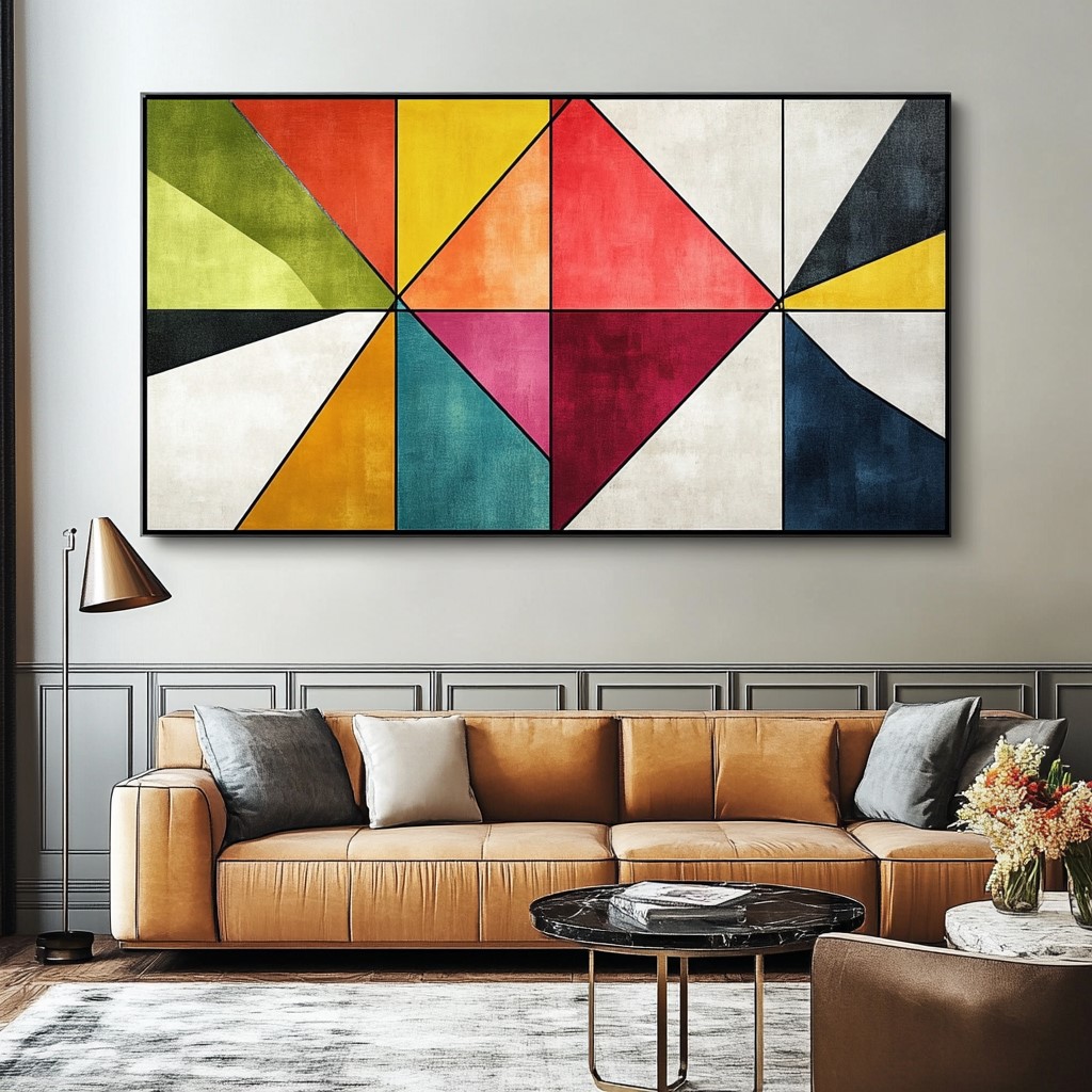 Beautiful Wall Design for Living Room: Abstract Geometric Paintings