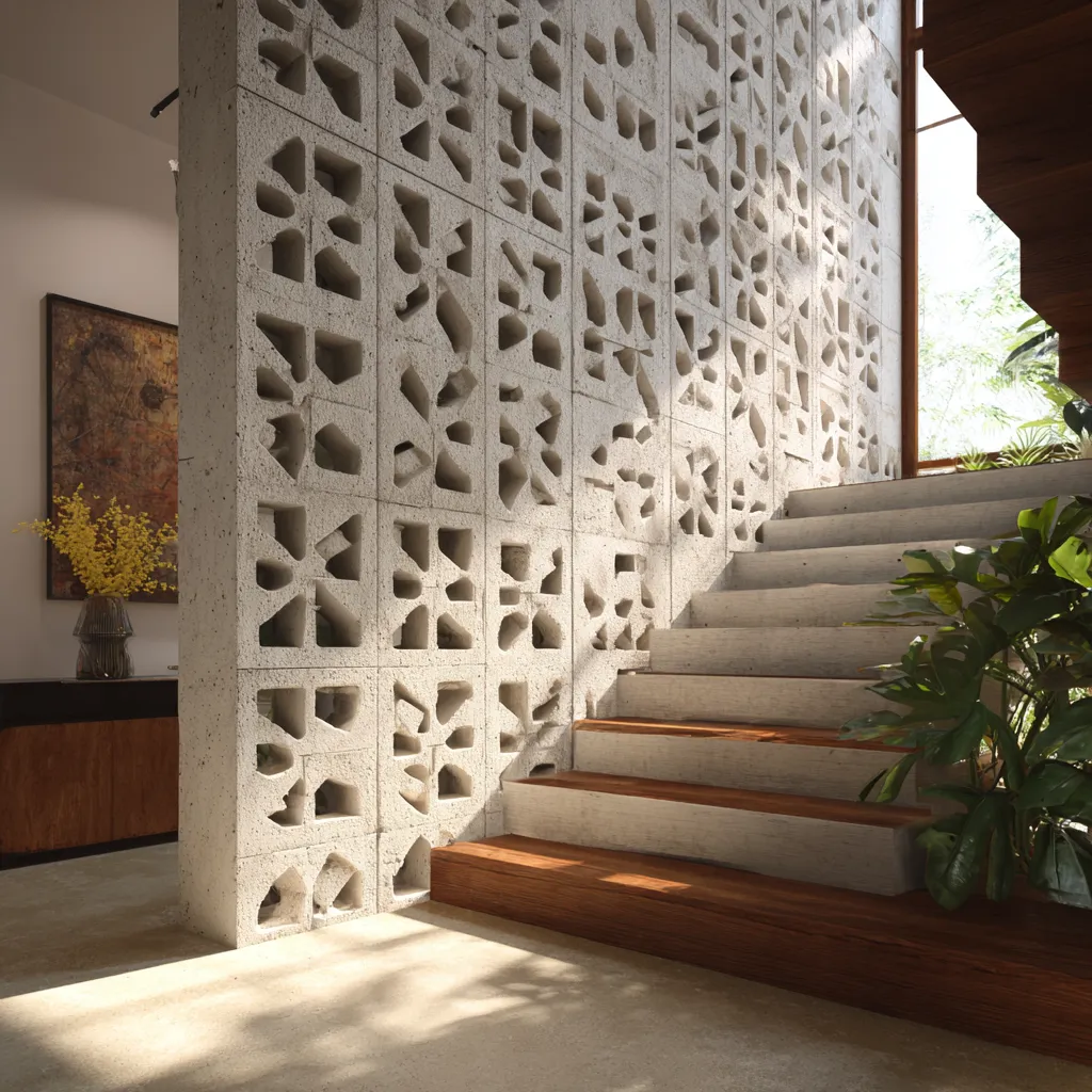 Cement Breeze Blocks Wall Ideas for Staircase