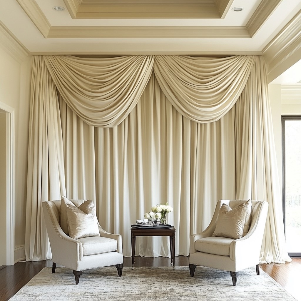 Elegant Living Room Wall Decor Ideas at Home: Fabric Draping