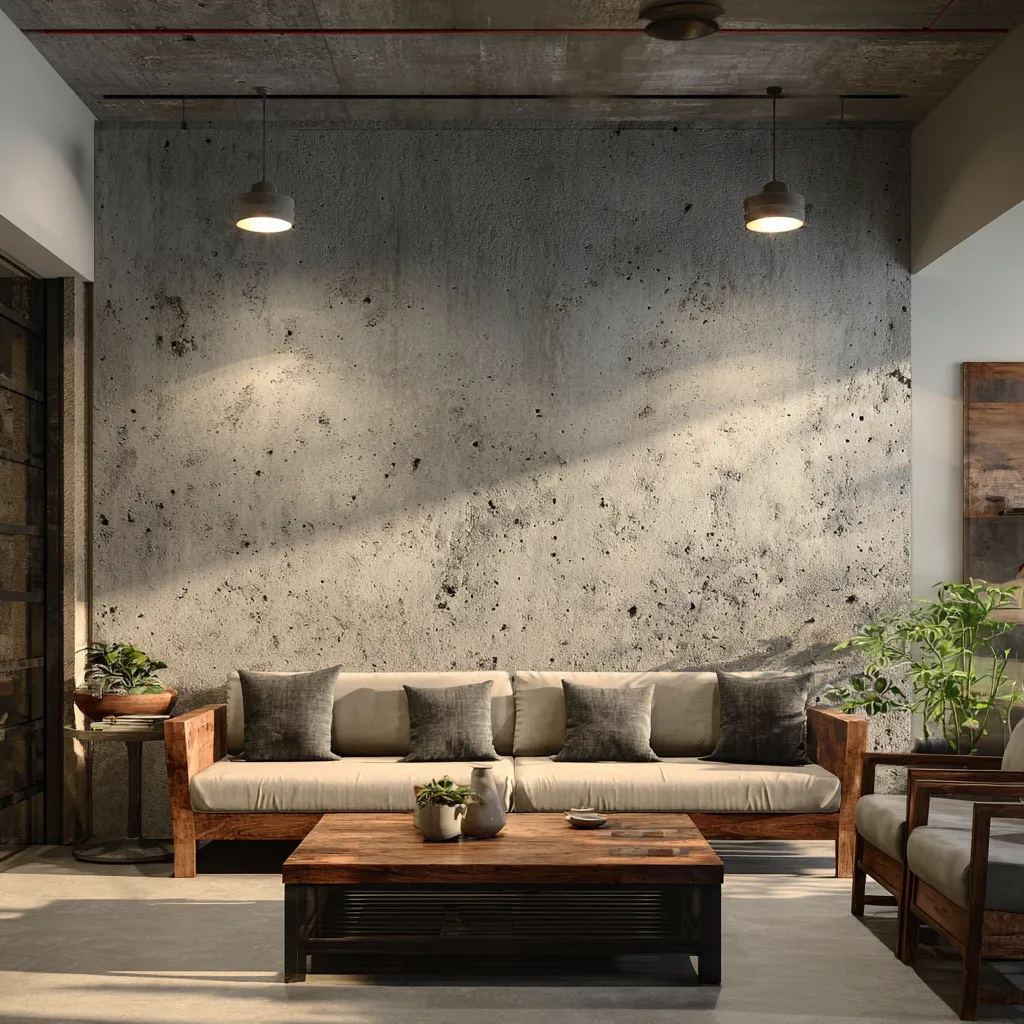 Exposed Concrete Wall Decor Ideas for Living Room