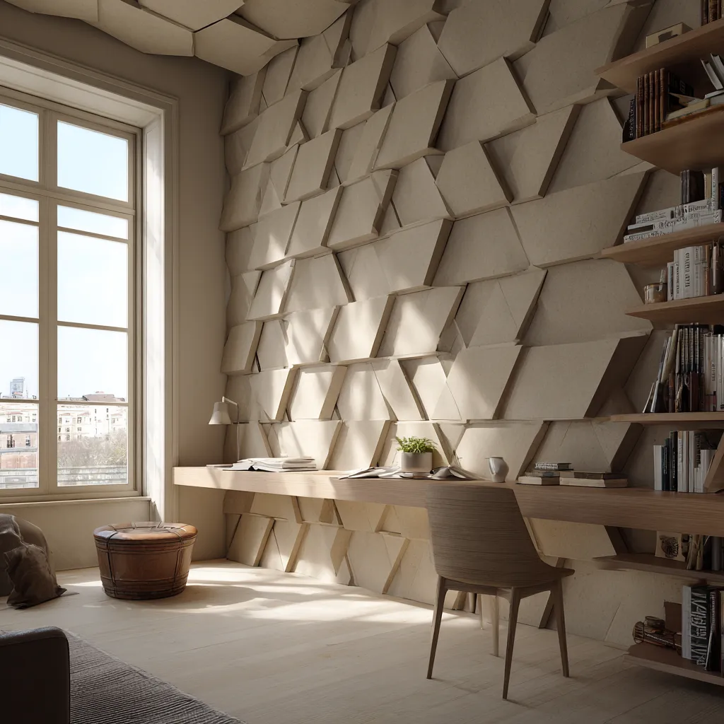 Geometric Cardboard Wall Panel Ideas for Study Area