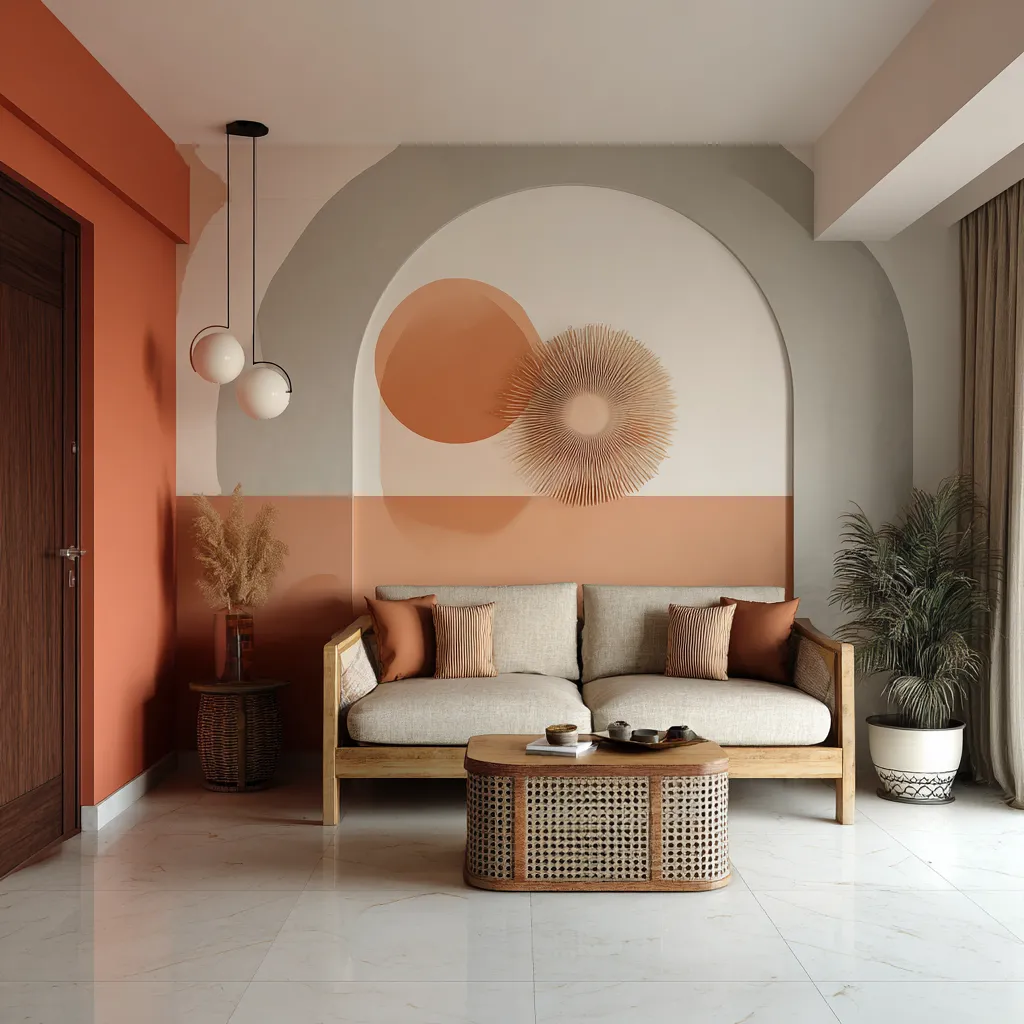 Geometric Wall Painting Design Ideas for Living Room