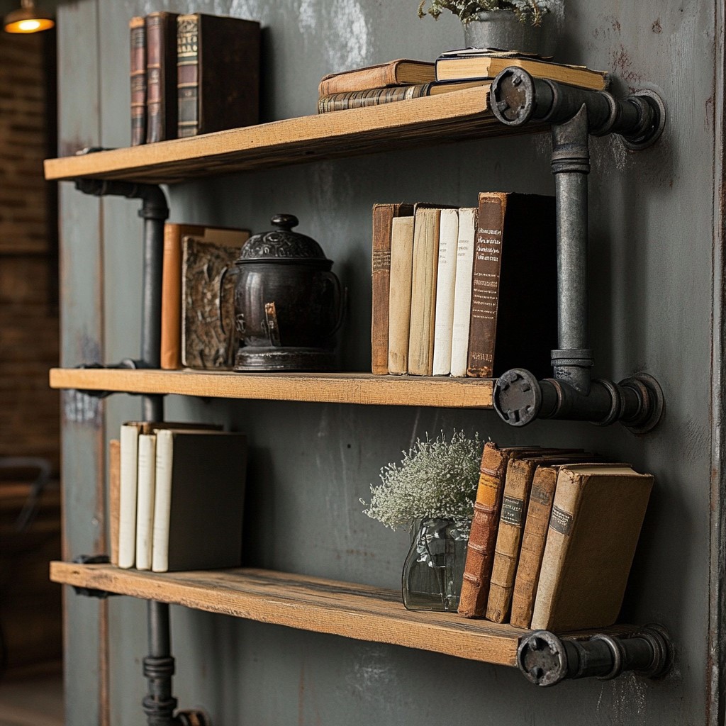 Home Wall Decor Ideas: Industrial Pipe Bookshelves