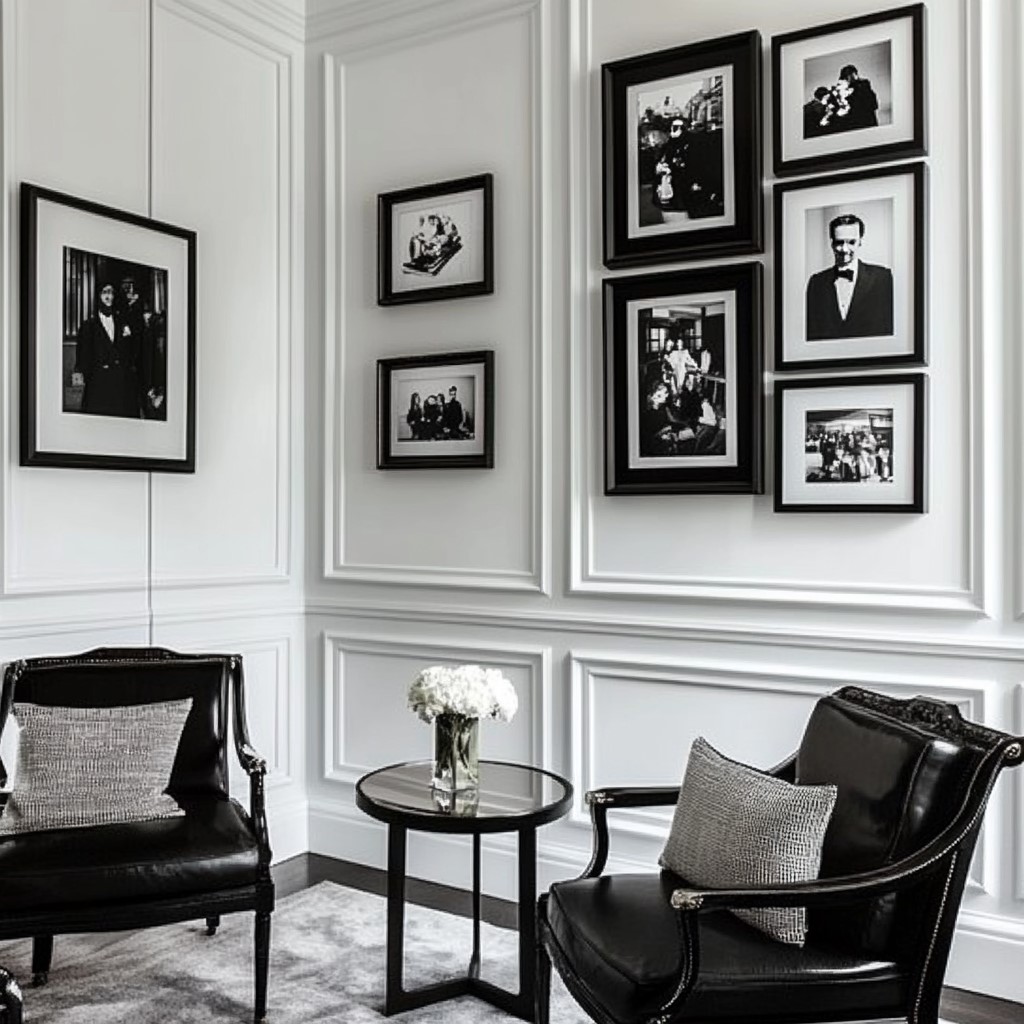 Living Area Wall Design: Monochrome Photographs