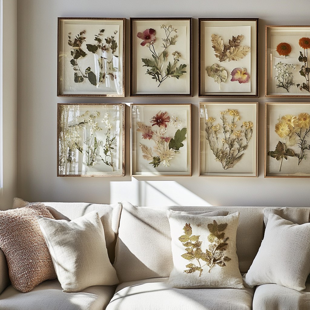 Living Room Wall Decoration Ideas at Home: Botanical Pressed Frames