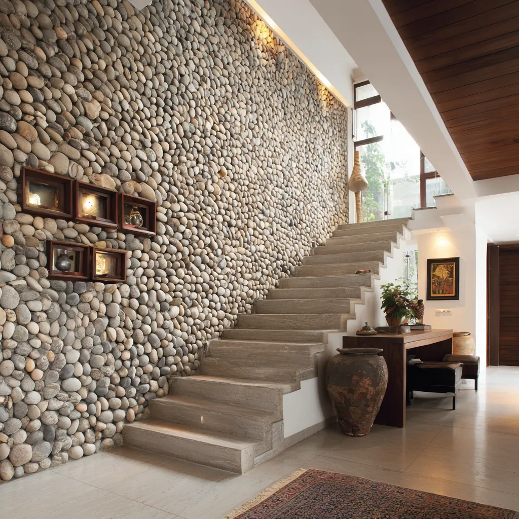 Pebble Wall Decor Ideas for Staircase