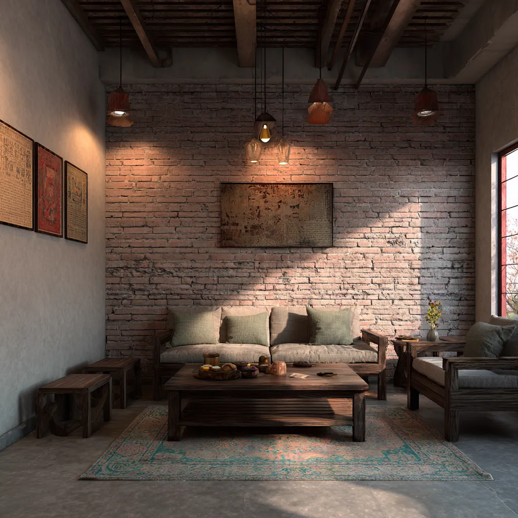 Rustic Industrial Brick Wall Decor Ideas for Living Room