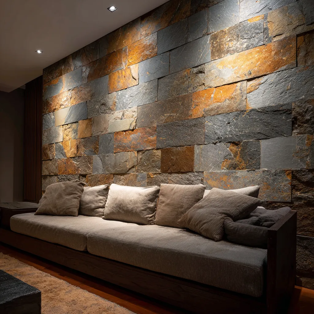 Slate Stone Wall Cladding Ideas for Living Room
