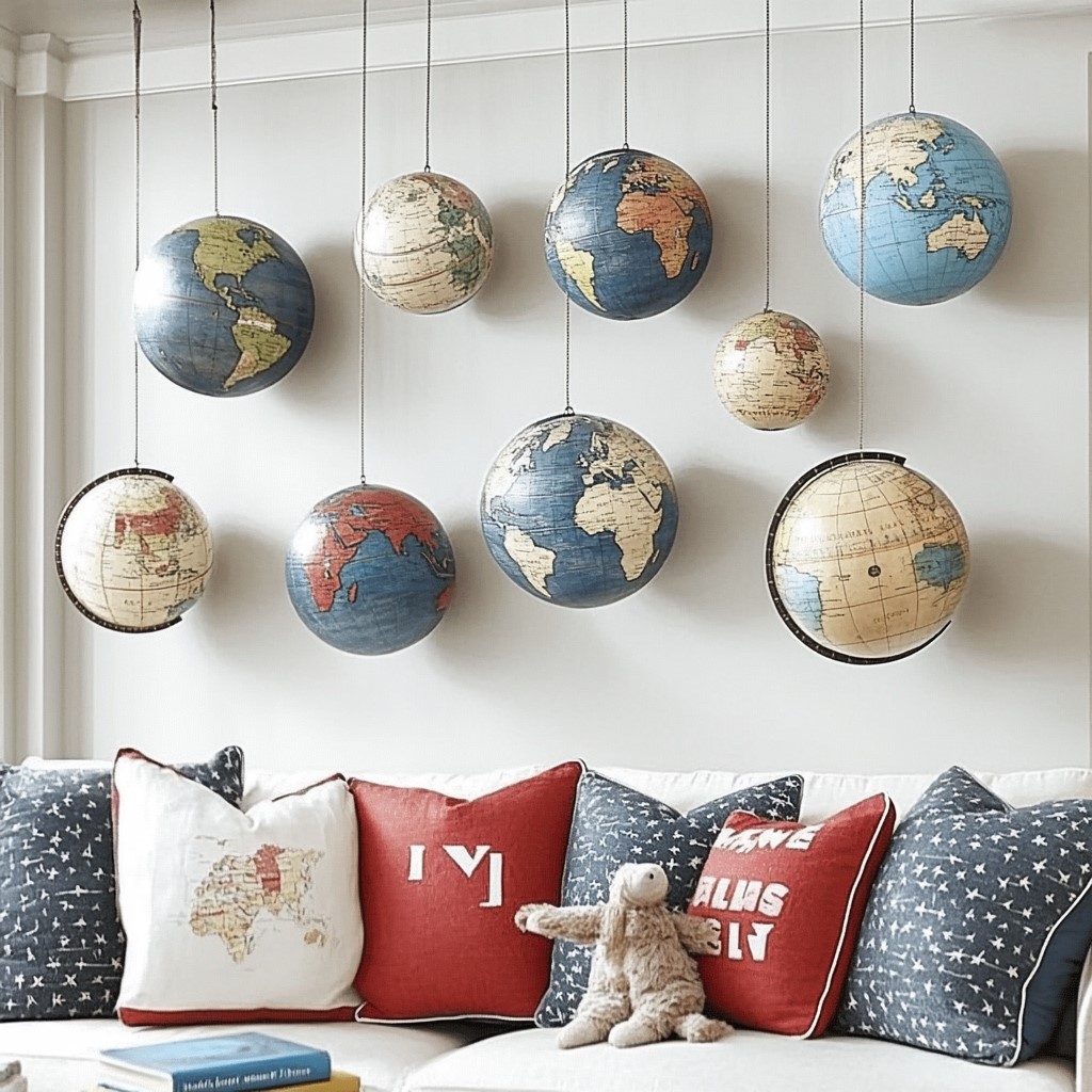 Unique Wall Decor Ideas for the Living Room: Floating Globe Installation