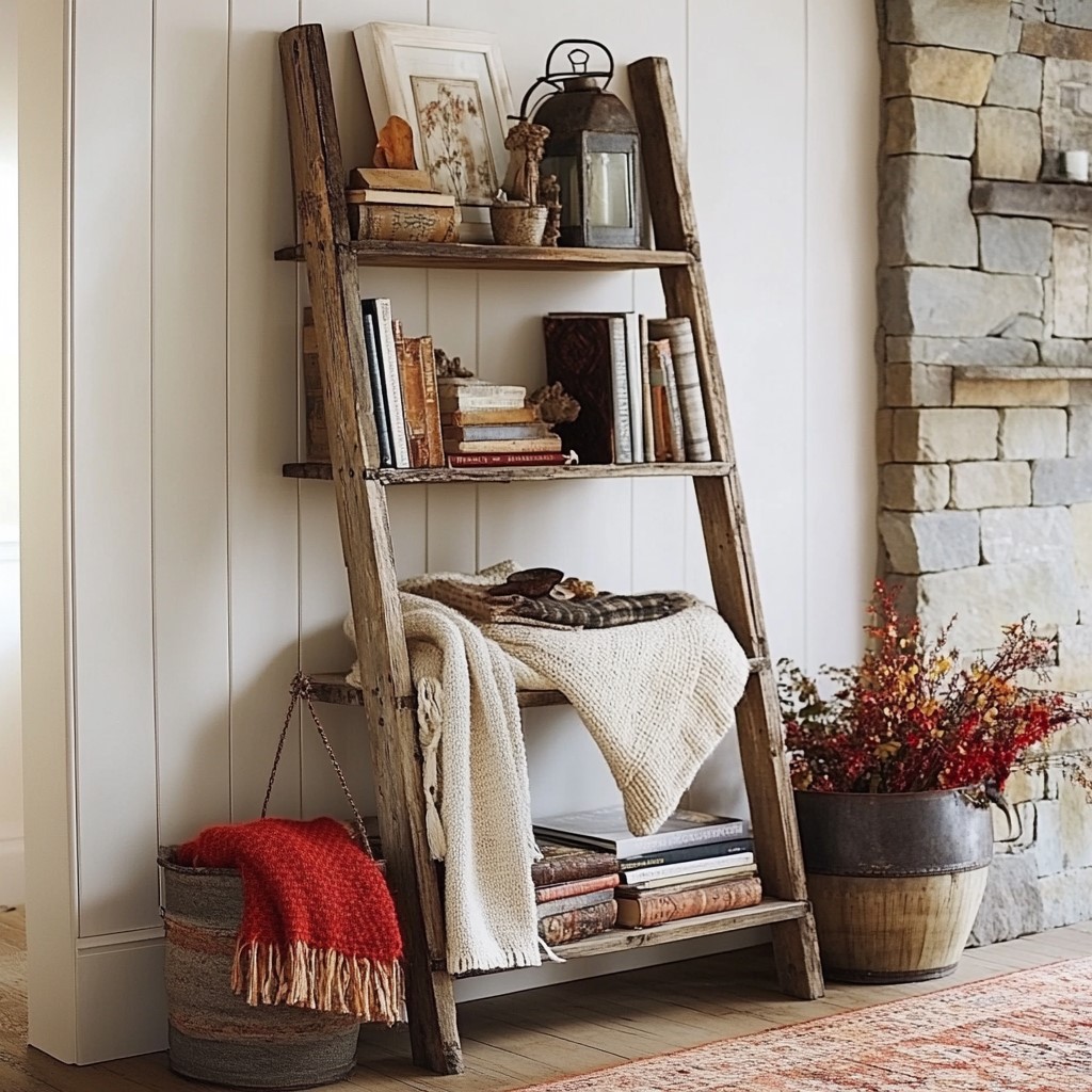 Unique Wall Decorating Ideas: Rustic Ladder Display