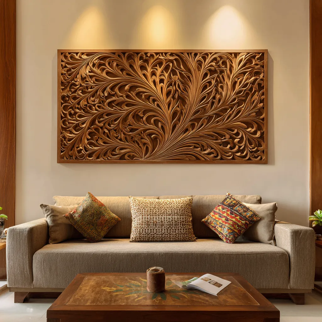 Wood Carved Wall Panel Ideas for Living Room