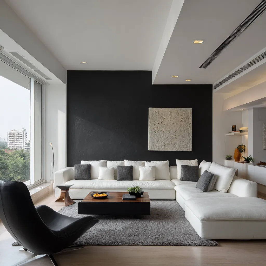 Black and White Wall Paint Combination for Living Room