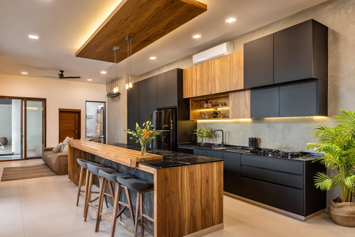 Black and Wood Kitchen Colour Combination