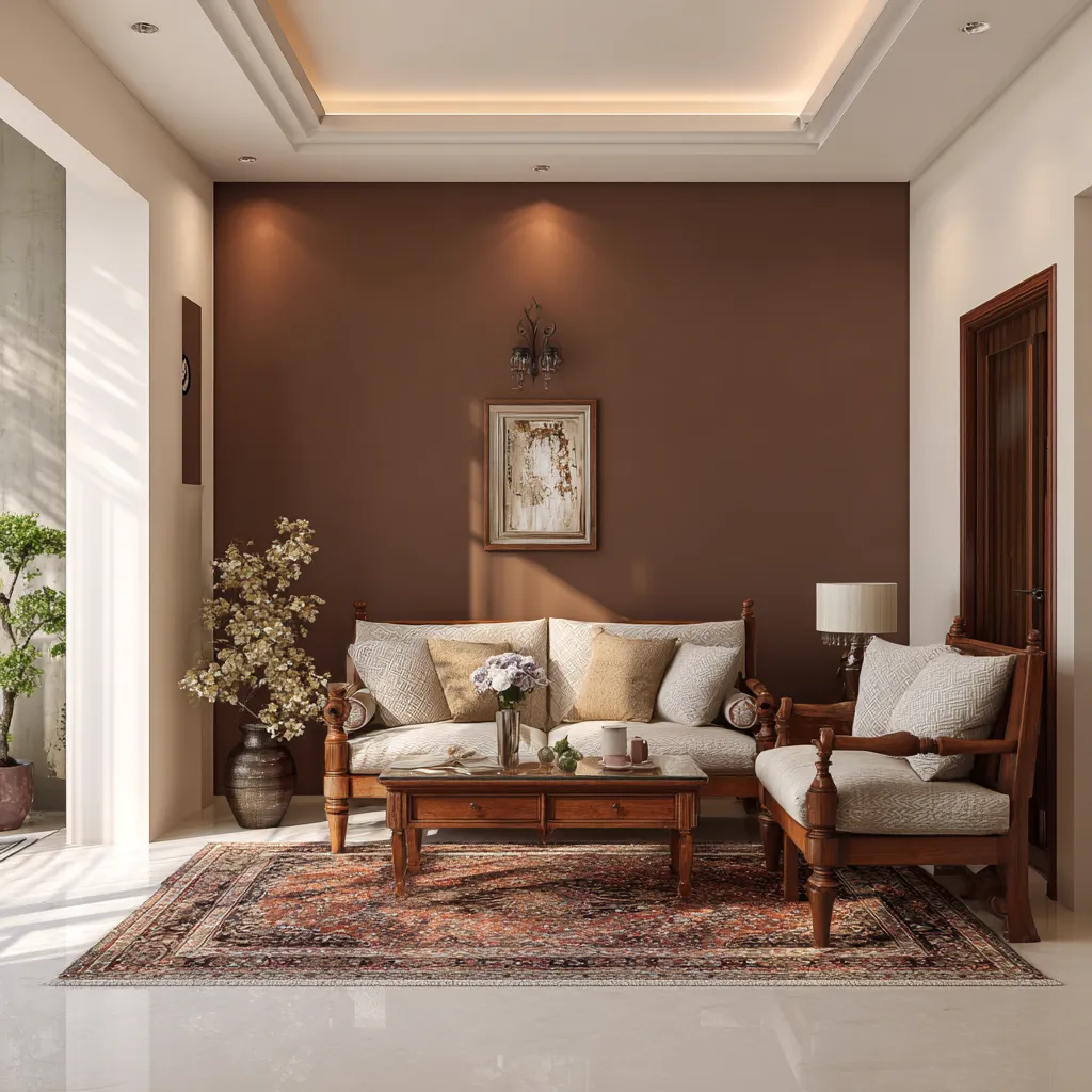 Brown and Cream Wall Paint Colour Combination for Living Room