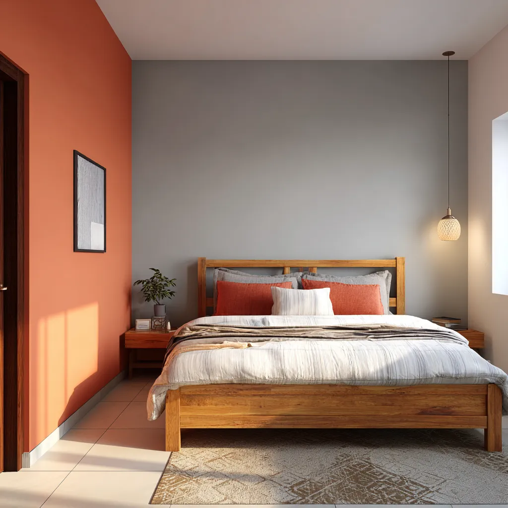Grey and Peach Wall Colour Combination for Bedroom