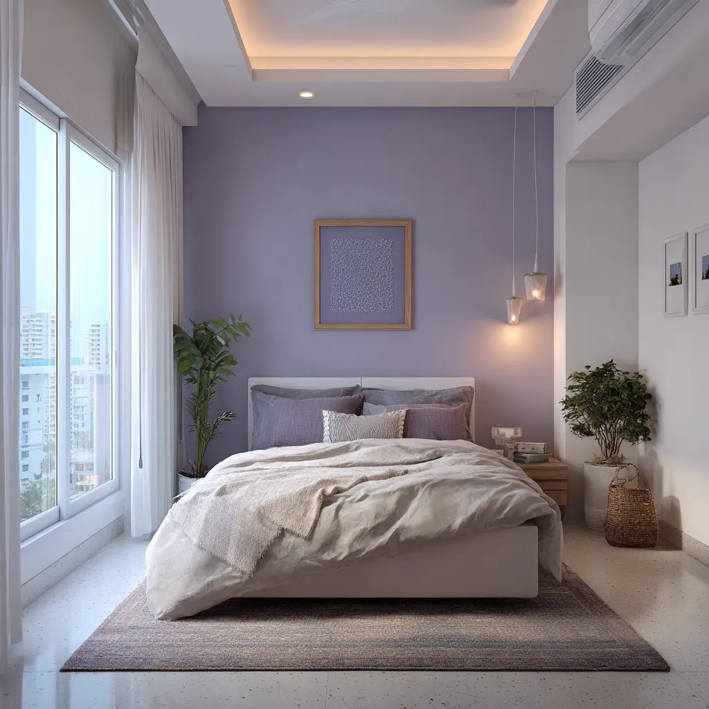 Lavender and White Wall Paint Combination for Bedroom