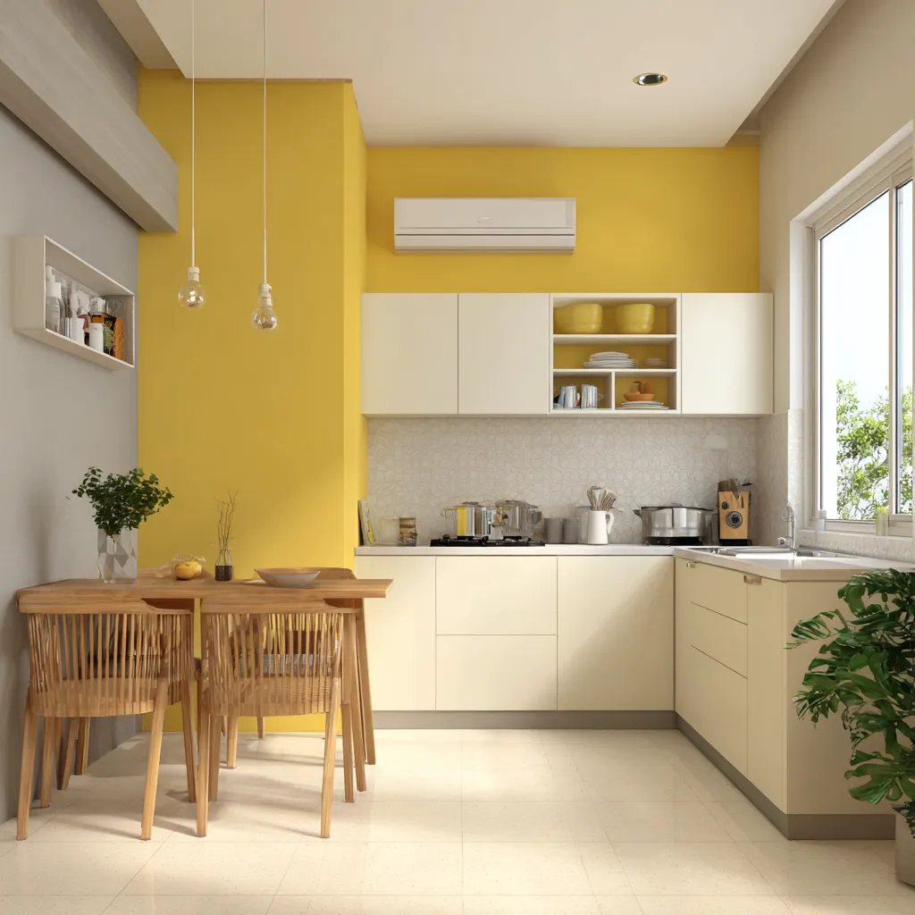 Lemon and White Interior Wall Colour Combination for Kitchen