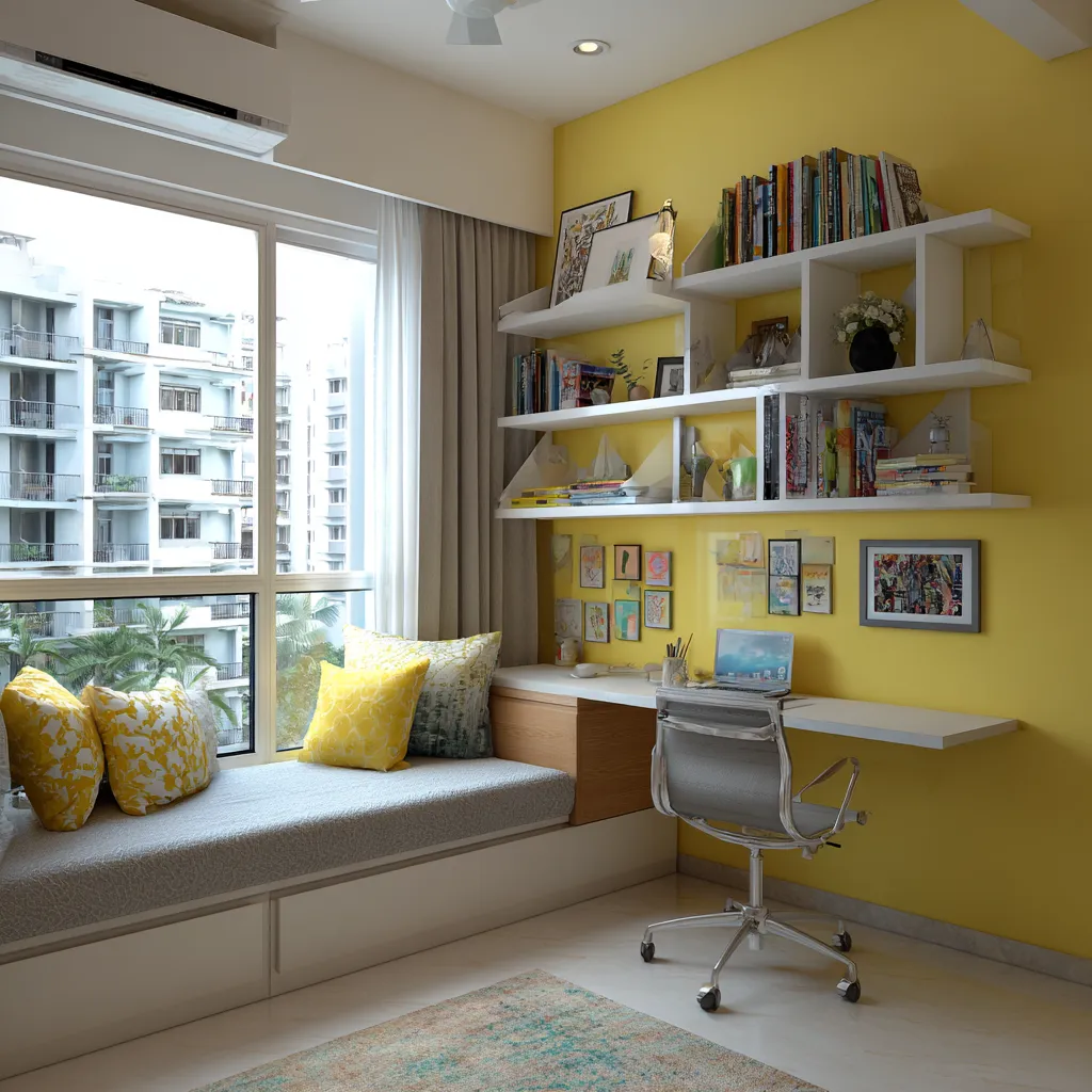 Lemon Yellow for Corners- Accent Wall Paint Colour Design for Kids Room