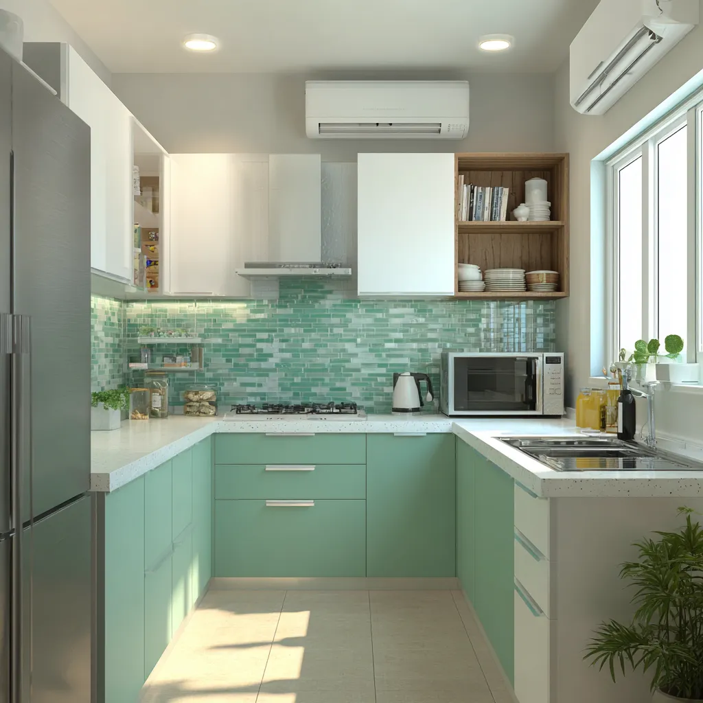 Mint and White Wall Colour Combination for Kitchen