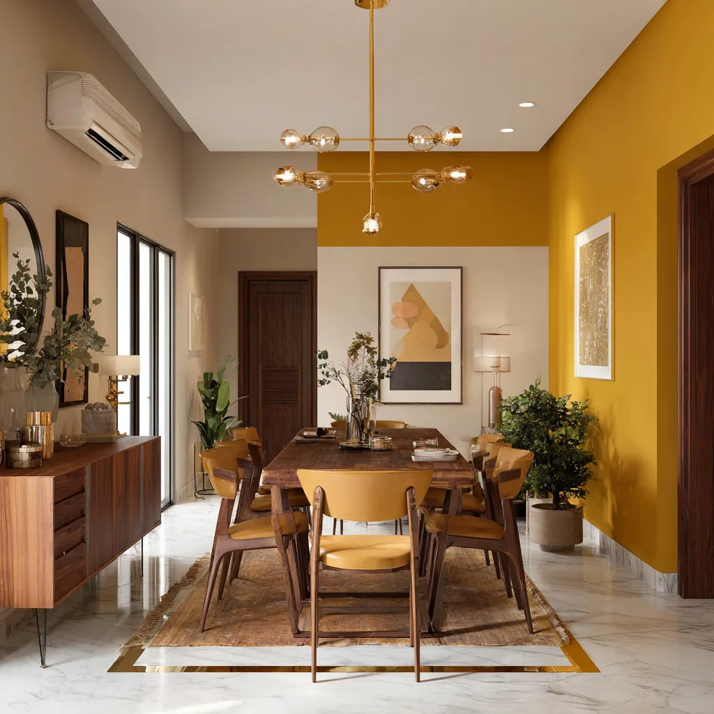Mustard and Cream Wall Paint Colour Combination for Dining Room
