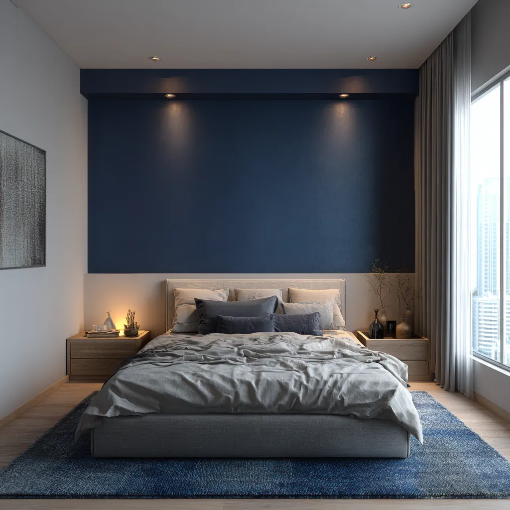 Navy and White Interior Wall Colour Combination for Bedroom