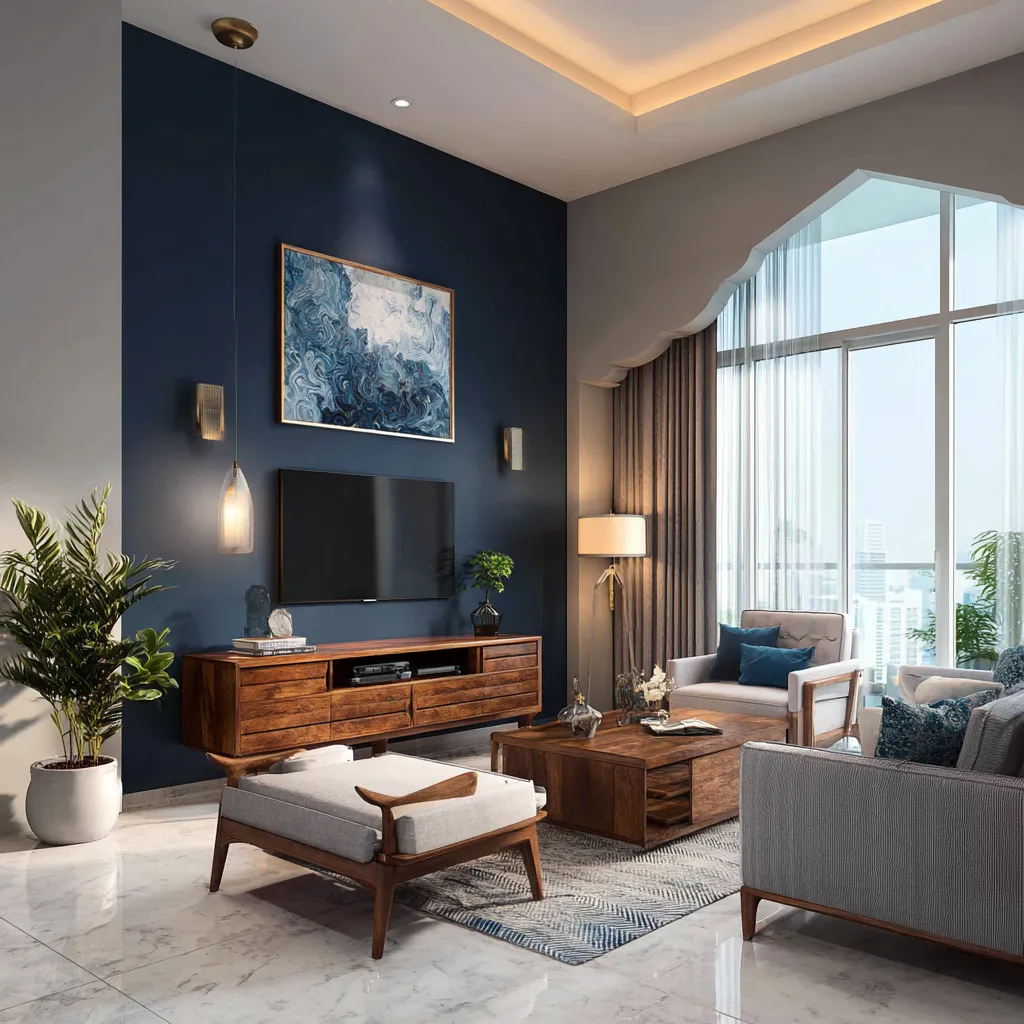 Navy Blue Behind a TV- Accent Wall Paint Colour Design for Living Room