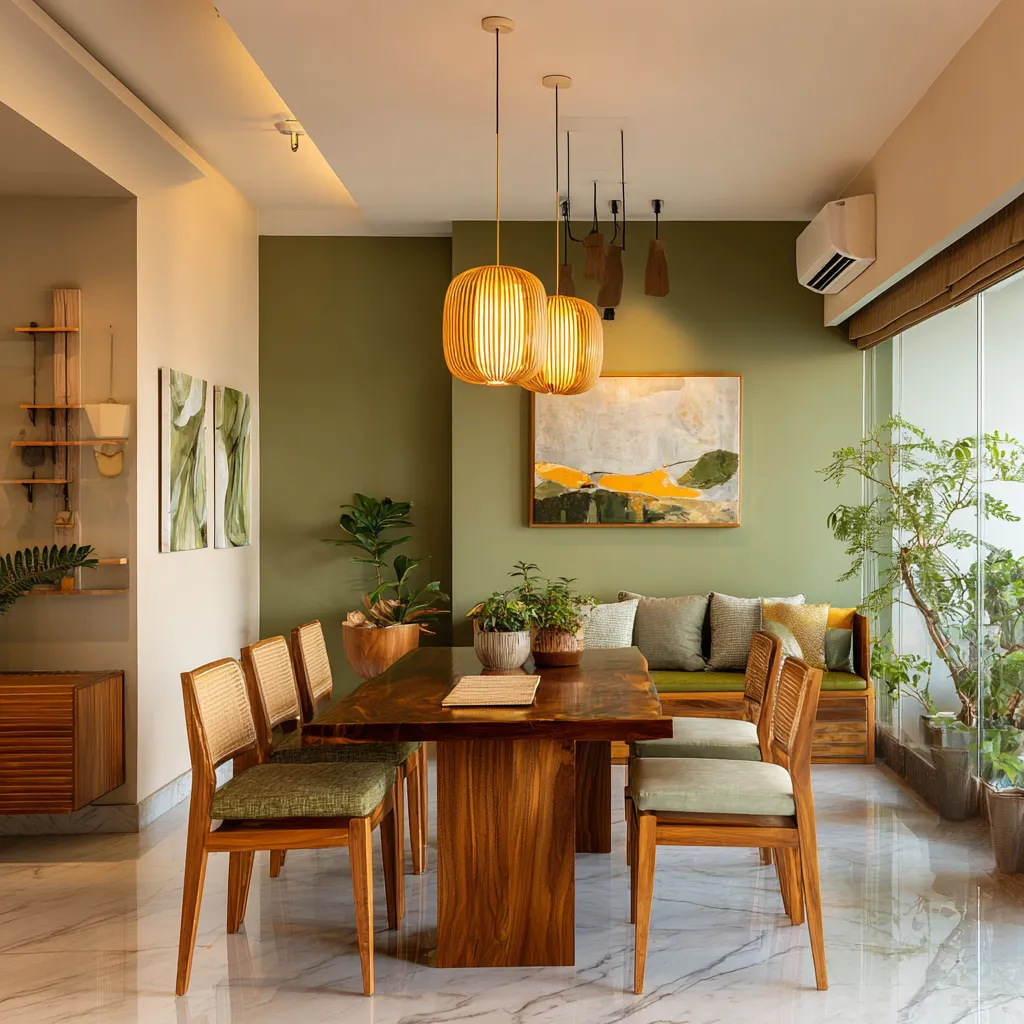 Olive and Beige Wall Paint Colour Combination for Dining Room