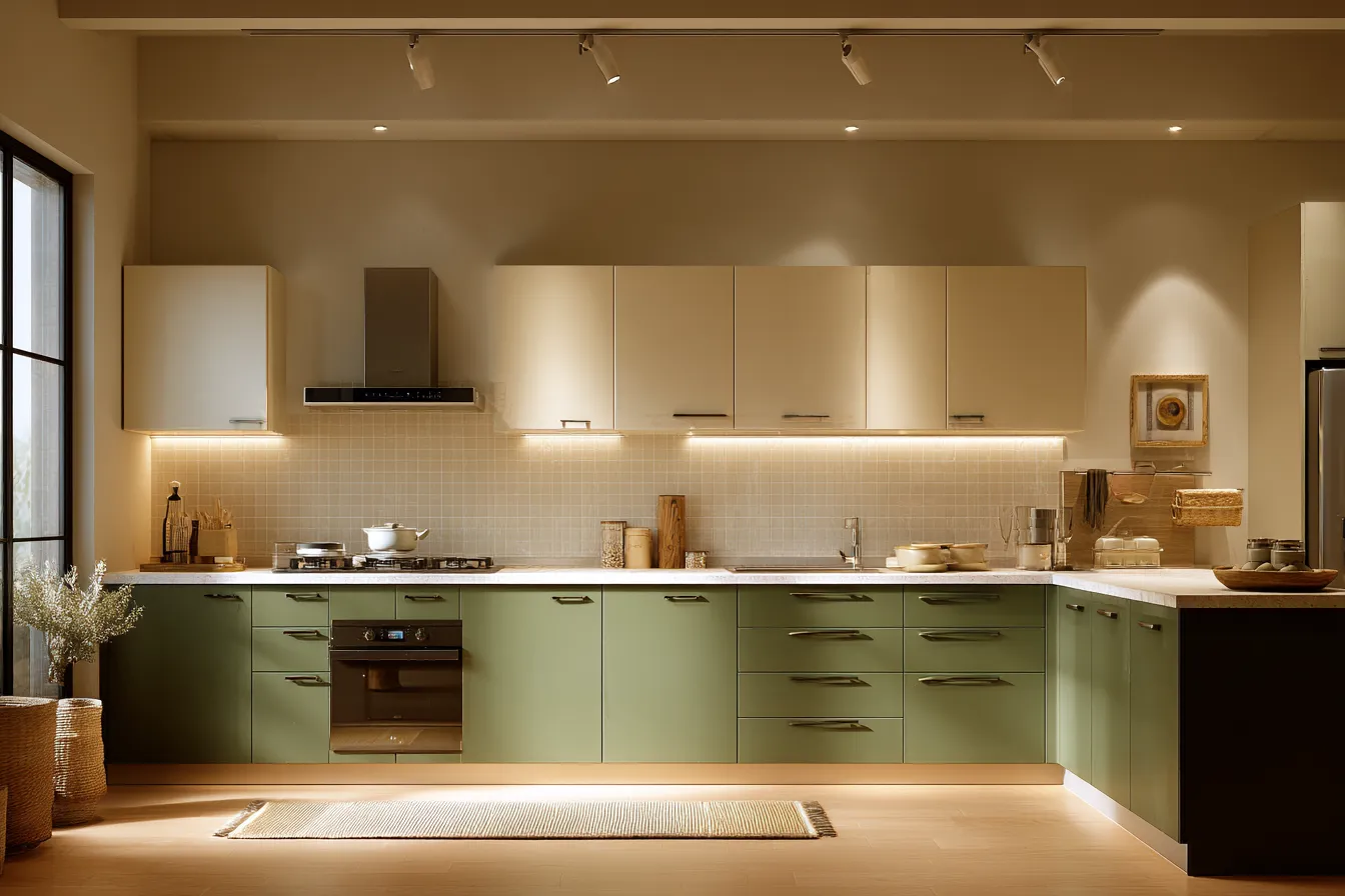 Olive Upper and Cream Lower Kitchen Mica Colour Combination