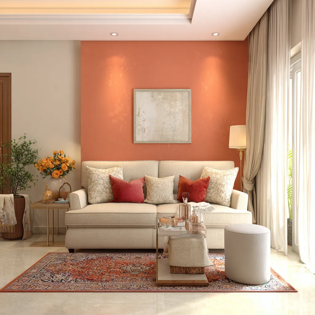 Peach- Accent Wall Paint Colour Design for Sitting Area