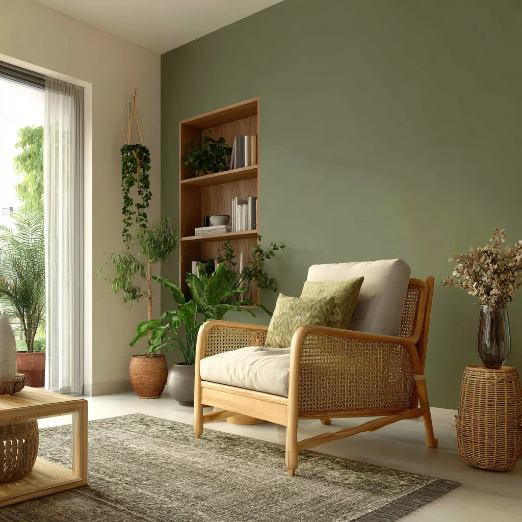 Sage Green and Ivory Wall Paint Colour Combination for Living Room